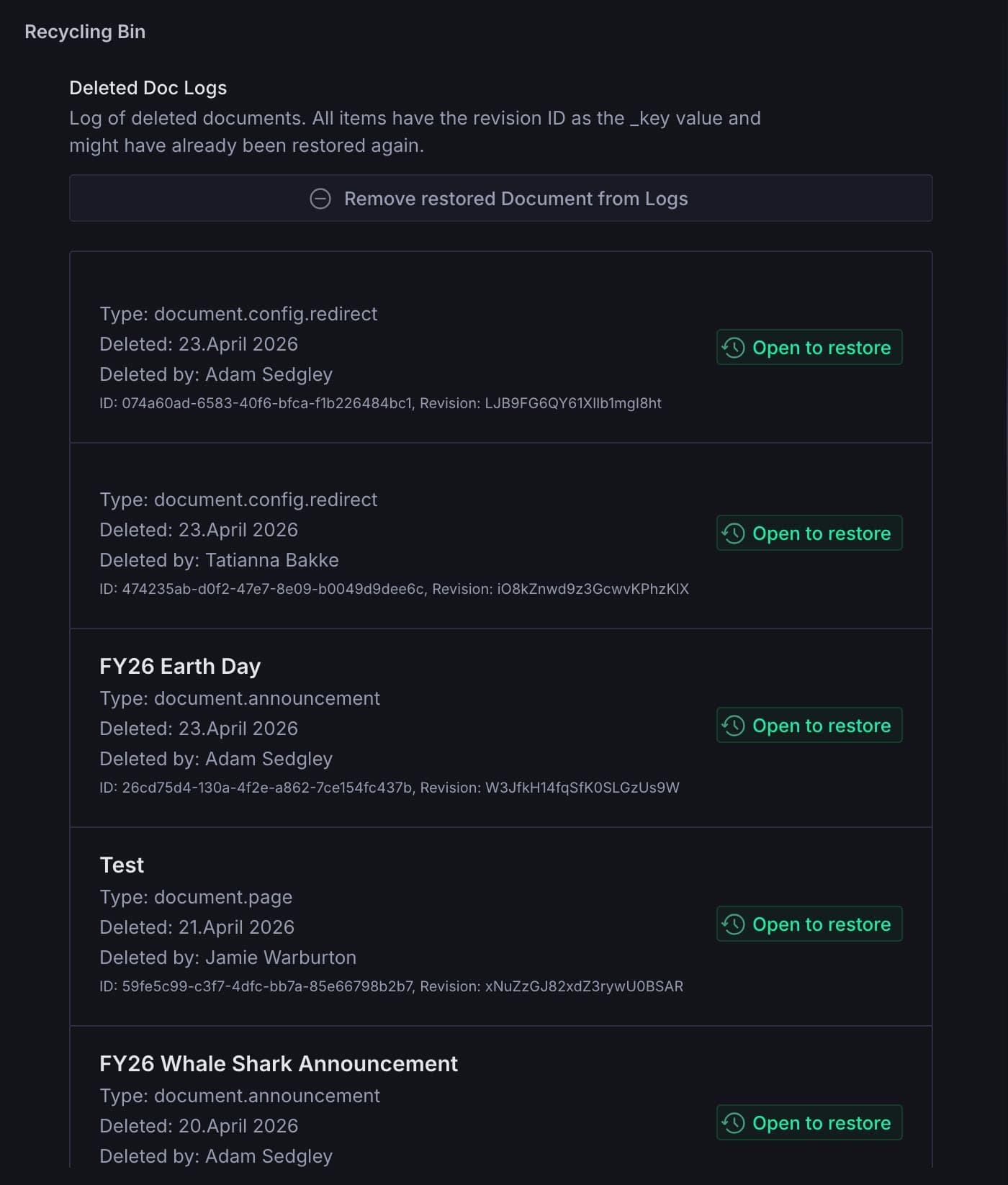 Screenshot of Lucidity.js recycling-bin